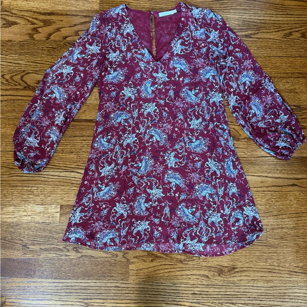 Lush Burgundy Floral V-Neck Dress